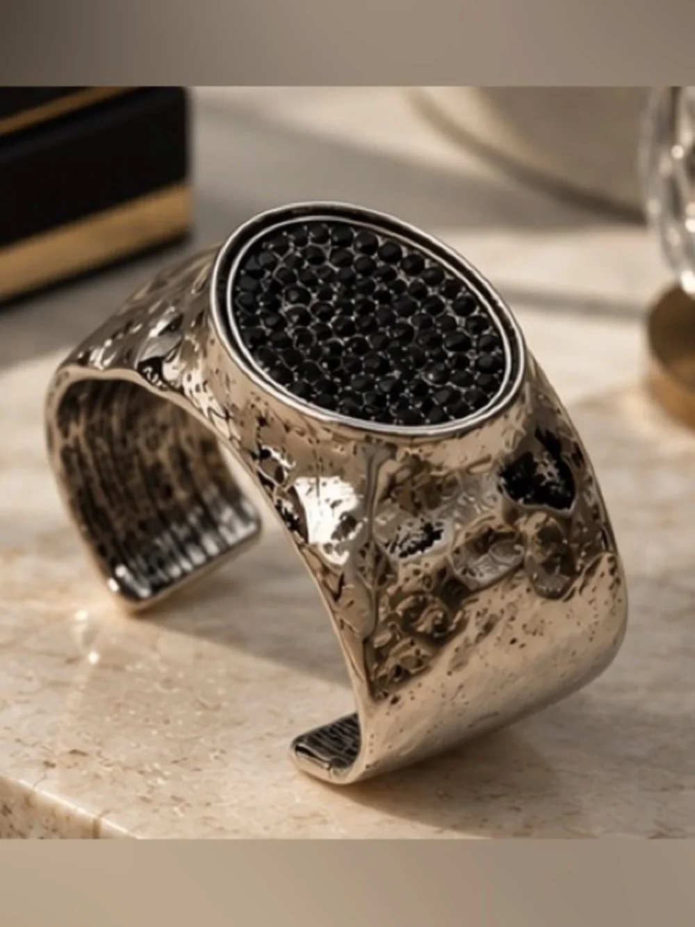 Heirloom Noir Hammered Silver Cuff Bracelet